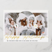 ハッピーホリデーモダン3写真赤いスクリプト 箔シーズンカード (正面)