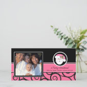 ハッピーホリデーユニークピンクサンタ写真 シーズンカード (スタンド正面)