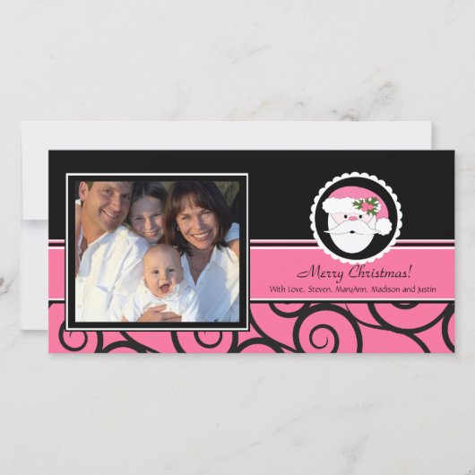 ハッピーホリデーユニークピンクサンタ写真 シーズンカード (正面)