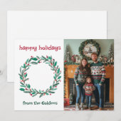 ハッピーホリデーリースカスタムフォトクリスマス シーズンカード (正面/裏面)