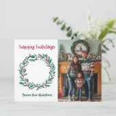 ハッピーホリデーリースカスタムフォトクリスマス シーズンカード (スタンド正面)