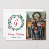 ハッピーホリデーリースカスタムフォトクリスマス シーズンカード (正面/裏面)