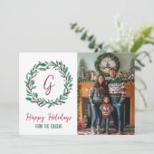 ハッピーホリデーリースカスタムフォトクリスマス シーズンカード (スタンド正面)