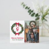 ハッピーホリデーリースカスタムフォトクリスマス シーズンポストカード (スタンド正面)