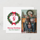 ハッピーホリデーリースカスタムフォトクリスマス シーズンポストカード (正面/裏面)
