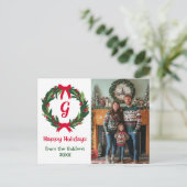 ハッピーホリデーリースカスタムフォトクリスマス シーズンポストカード (スタンド正面)