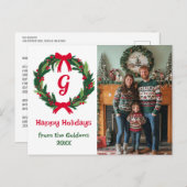 ハッピーホリデーリースカスタムフォトクリスマス シーズンポストカード (正面/裏面)