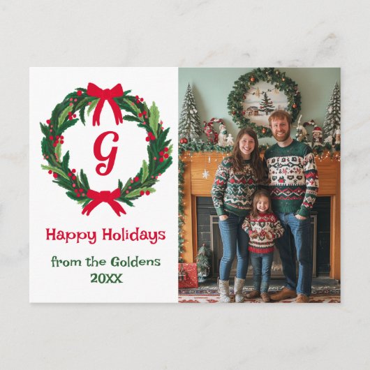 ハッピーホリデーリースカスタムフォトクリスマス シーズンポストカード (正面)