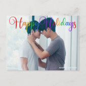 ハッピーホリデーレインボースクリプトLGBTQカップルの写真 ポストカード (正面)