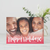 ハッピーホリデーレタリングピンククリスマスフォトカード シーズンカード (スタンド正面)