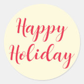 ハッピーホリデーレッドスクリプトクリームシンプル ラウンドシール (正面)