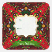 ハッピーホリデーレッド+グリーンギフトラベルスクエアステッカー スクエアシール (正面)