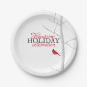 ハッピーホリデーレッド(鳥)ショウジョウコウカンチョウ パーソナライズされた ペーパープレート (正面)