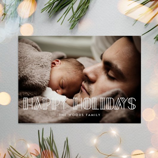 ハッピーホリデーレトロアートdecoスクリプトフォトカード シーズンカード