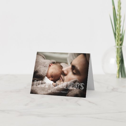 ハッピーホリデーレトロアールデコスクリプトフォト シーズンカード (正面)