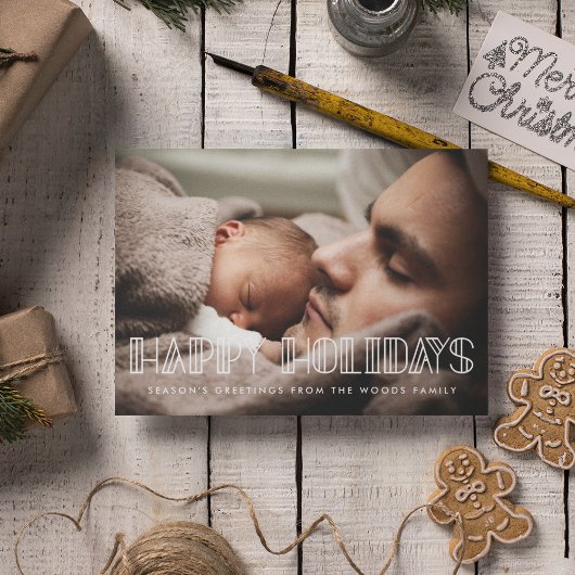 ハッピーホリデーレトロアールデコスクリプトフォト シーズンカード