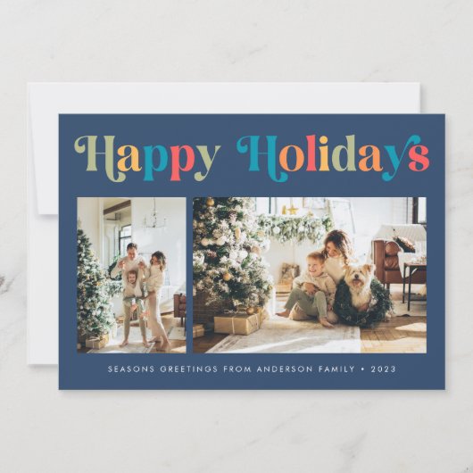 ハッピーホリデーレトロカラフル2フォトクリスマス シーズンカード (正面)