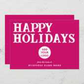 ハッピーホリデーレトロマゼンタビジネスロゴ シーズンカード (正面/裏面)