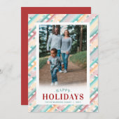 ハッピーホリデー交差ストライプ斜め写真 シーズンカード (正面/裏面)
