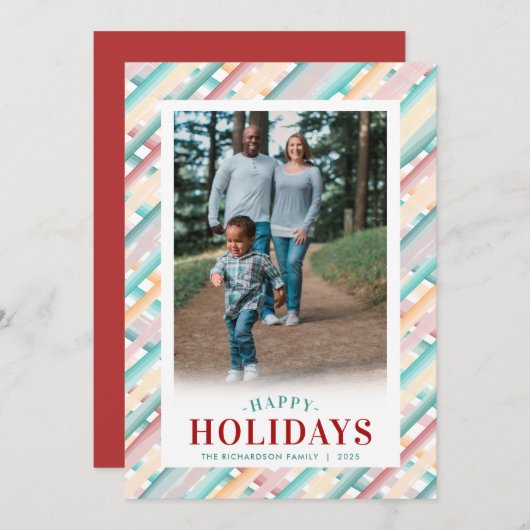 ハッピーホリデー交差ストライプ斜め写真 シーズンカード (正面/裏面)