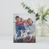 ハッピーホリデー写真と手書きオーバーレイ シーズンポストカード (スタンド正面)