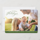 ハッピーホリデー写真エレガント書道グリーン シーズンカード (正面)
