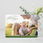 ハッピーホリデー写真エレガント書道グリーン シーズンカード (スタンド正面)