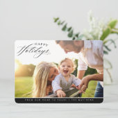 ハッピーホリデー写真エレガント書道ブラック シーズンカード (スタンド正面)