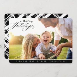 ハッピーホリデー写真エレガント書道ブラック シーズンカード