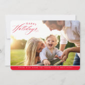 ハッピーホリデー写真エレガント書道赤 シーズンカード (正面)