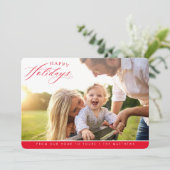 ハッピーホリデー写真エレガント書道赤 シーズンカード (スタンド正面)