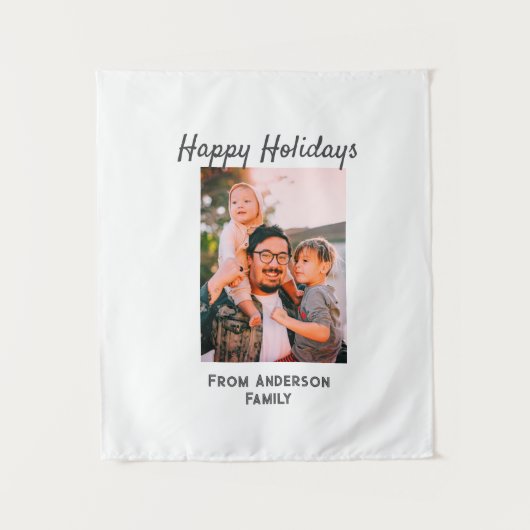 ハッピーホリデー写真モダンラブシンプルファミリーmo タペストリー (正面)