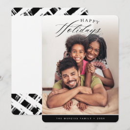 ハッピーホリデー写真モダン書道ブラック シーズンカード