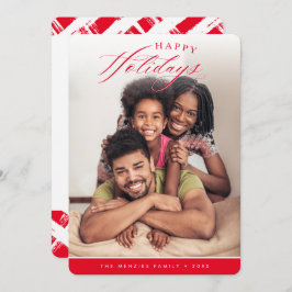 ハッピーホリデー写真モダン書道赤 シーズンカード