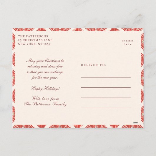 ハッピーホリデー写真モダン赤はっきりしたフローラ シーズンポストカード (裏面)