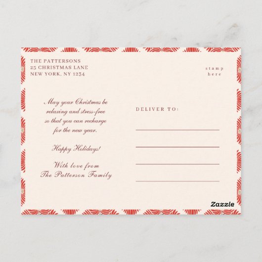 ハッピーホリデー写真モダン赤はっきりしたフローラ ポストカード (裏面)