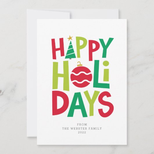 ハッピーホリデー図解入りの、写真付きのおもしろい シーズンカード (正面)