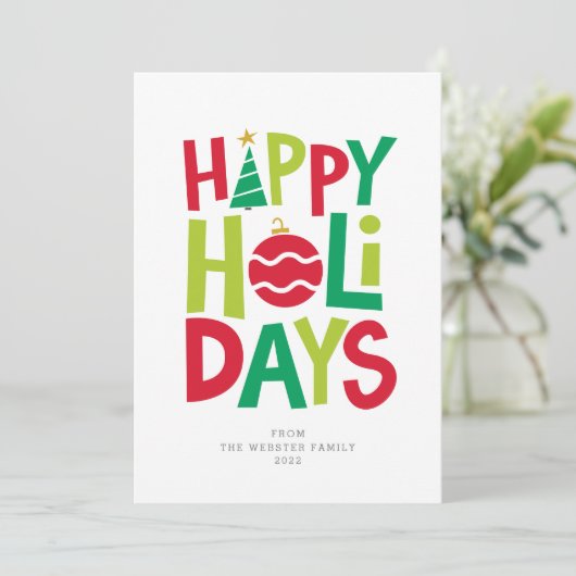 ハッピーホリデー図解入りの、写真付きのおもしろい シーズンカード (スタンド正面)