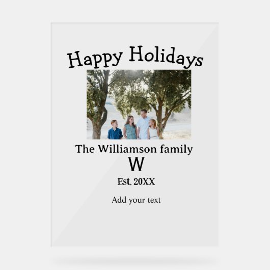 ハッピーホリデー家族の写真の名前の文字ye アクリルサイン (正面)