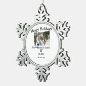 ハッピーホリデー家族の写真の名前の文字ye スノーフレークピューターオーナメント (右)