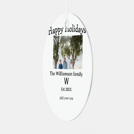 ハッピーホリデー家族の写真の名前の文字ye メタルオーナメント (正面左)