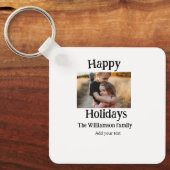 ハッピーホリデー家族の名前を追加フォトクリスマス キーホルダー (正面)