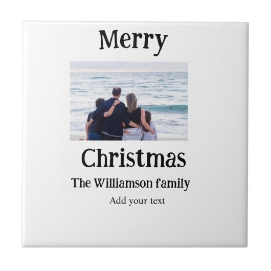 ハッピーホリデー家族の名前を追加フォトクリスマス タイル (正面)