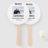 ハッピーホリデー家族の名前を追加フォトクリスマス ハンドファン (正面&裏面)
