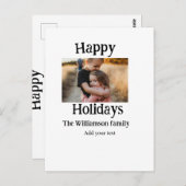 ハッピーホリデー家族の名前を追加フォトクリスマス ポストカード (正面/裏面)