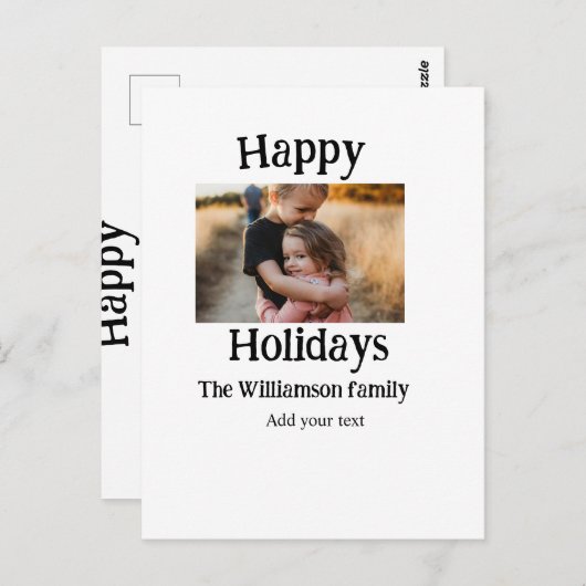 ハッピーホリデー家族の名前を追加フォトクリスマス ポストカード (正面/裏面)