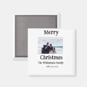 ハッピーホリデー家族の名前を追加フォトクリスマス マグネット (正面/裏面)