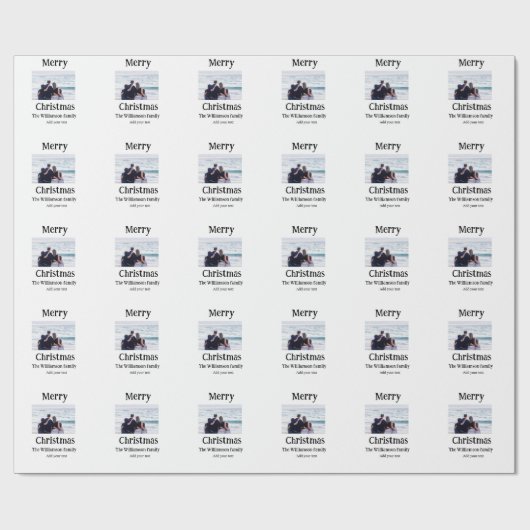 ハッピーホリデー家族の名前を追加フォトクリスマス ラッピングペーパー (フラット)