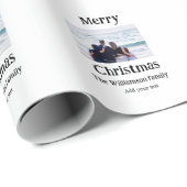 ハッピーホリデー家族の名前を追加フォトクリスマス ラッピングペーパー (ロールコーナー)