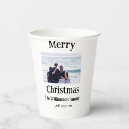 ハッピーホリデー家族の名前を追加フォトクリスマス 紙コップ